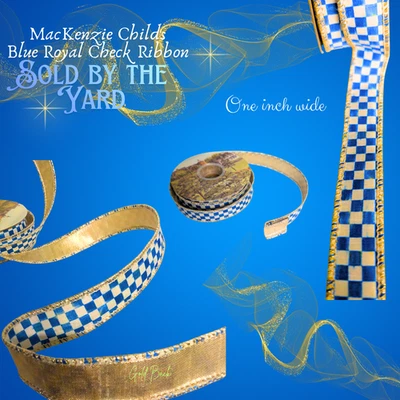 MacKenzie Childs Royal Check Ribbon Blue 1" wide, SOLD BY THE YARD - Image 1 of 4