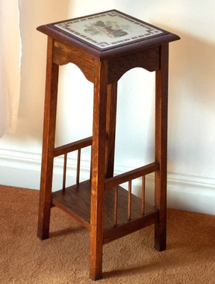 Flower column stand antique pedestal solid oak tiles tile picture H65 - Image 1 of 4