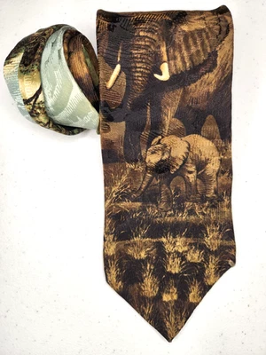 Wembley Endangered Species Tie Elephant Safari Mens Tie 100% Silk Made in USA - Image 1 of 4