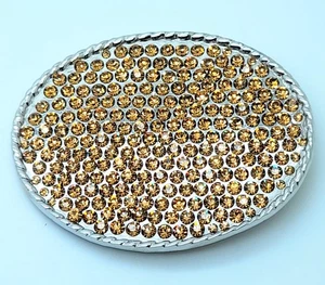 Fibbia per cintura forma ovale stile moderno unisex festa moda con strass marroni - Foto 1 di 6