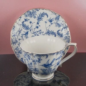 graces teaware Blue Hummingbird Cup and Saucer NIP teacup coffee Floral Bird - Picture 1 of 5