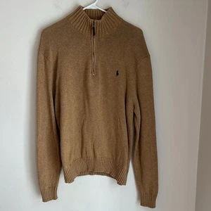 Ralph Lauren Men Women Unisex knit pullover Brown Zip-Up quarter zip Sweater LG - Picture 1 of 8