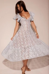 HOUSE OF CB 'Austen' Bluebell Floral Lace Midi Dress S 8/10 4180 - Picture 1 of 13