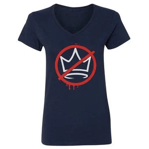 No Kings in America Crossed Crown - Grafitti-Style Ladies' V-Neck Tshirt - Picture 1 of 6