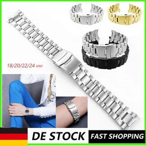 18/20/24mm-Gebogene Edelstahl Glieder-Uhrenarmband Silbern Metall massiv Ersatz - Bild 1 von 20