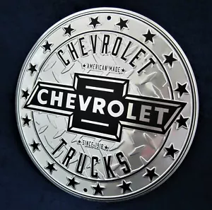 CHEVROLET TRUCKS *MADE IN DEN USA* Rund geprägtes Metallschild - Mann Höhle Garage Bar Dekor - Bild 1 von 10