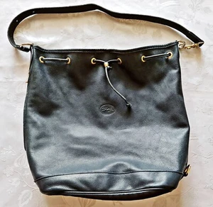FRANCE VINTAGE AUTHENTIC LONGCHAMP PARIS SOLID BLUE LEATHER HANDBAG SHOPPING BAG - Picture 1 of 8