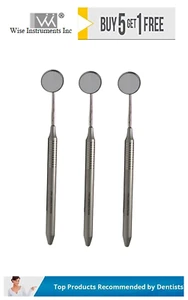 Wise Dental Mirror # 4 Front Surface Rhodium Coated Pack of 3 with Hollow Handle - Picture 1 of 4