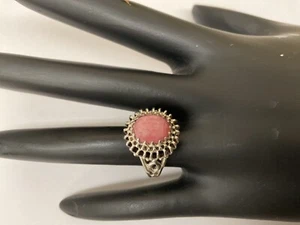 Estate Sterling Silver 925 Pink Rhodonite Gemstone Oval Ring - Picture 1 of 5