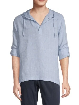 Saks Fifth Avenue 100% Linen Henley Hoodie Men Sz S Long Sleeves Shirt - Image 1 of 4