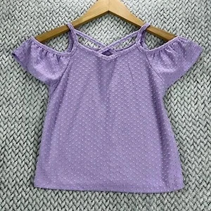 The Childrens Place Girls Swiss Dot Cold Shoulder Cute Top Small 5/6 In Purple - Picture 1 of 8
