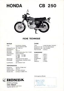 HONDA CB250 ~ c.1970 ~ Motorcycle Brochure Spec Specification Sheet French - Picture 1 of 1