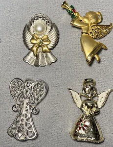Collection of 4 (Four) Vintage Gold and Silver Tone Brooches Angels Theme - Picture 1 of 7