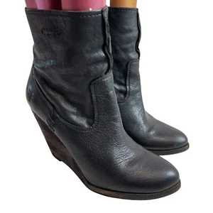 Frye Cece Artisan boots womens US 8.5 black leather wedge high heeled zip bootie - Picture 1 of 12