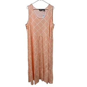 Lands' End Sleeveless Tiered Maxi Dress Size 2X Peach White Geometric Long - Picture 1 of 5