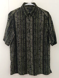 Camicia uomo Crazy Horse verde floreale a righe con bottoni manica corta taglia M - Foto 1 di 4