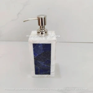 White mother of pearl soap dispenser with lapis stone art , bathroom accessories - Picture 1 of 3