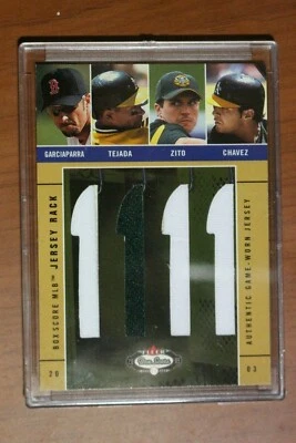 2003 Fleer Box Score Quad Relics Garciaparra, Tejada, Zito, Chavez 115/150 - Image 1 of 4