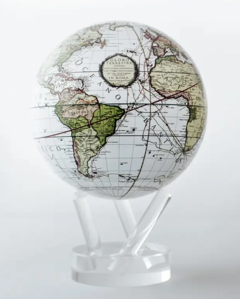 Antiguo globo MOVA blanco terrestre de 4,5 pulgadas alimentado por energía solar Foto 1 de 1