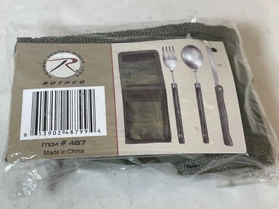 3 Piece Olive Drab Fold Away Utensil Kit in Pouch NIP Knife, Fork, Spoon Rothco - Image 1 of 3