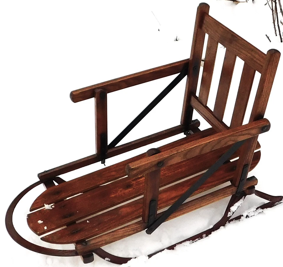 Antiguo Flyer Flexible 32" Largo Años 20 Nº Trineo infantil 28 de metal y madera Foto 1 de 4