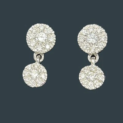 Pendientes colgantes con racimo de diamantes de 0,66 CTW de oro blanco de 14 quilates Foto 1 de 4