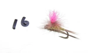 1 dozen Hi vis Parachute Blue Wing Olive Dry Flies size 16 trout BWO viz