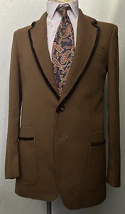 Men’s 1970s Brown Jacket Belt Back Piping Velvet Wool Blend European 34-36 Small - Picture 1 of 6