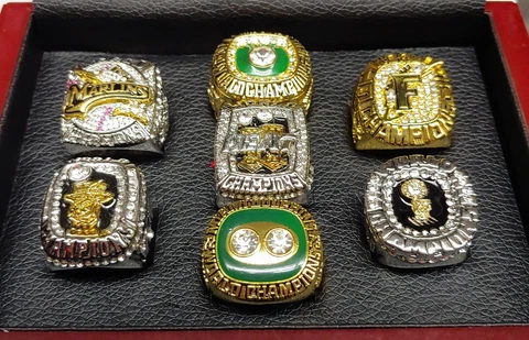 Miami/Florida - 7 Ring Set.. Heat, Marlins, Dolphins.. With Wooden Display Box Cover