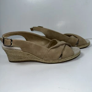 Easy Street Shoes Womens Size 9.5 WW Beige Strappy Sandals Wedge Buckle 30-1252 - Picture 1 of 8