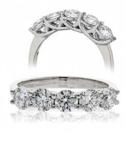 1.00ct 100% Natural Round Diamond Claw Set Five Stone Eternity Ring, Platinum - Picture 1 of 3