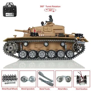 1/16 Henglong 3849 Customized Panzer III H 7.0 RC Tank Metal Wheels Tracks RTR - Picture 1 of 12