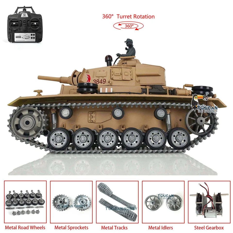 1/16 Henglong 3849 Customized Panzer III H 7.0 RC Tank Metal Wheels Tracks RTR - Image 1 of 4