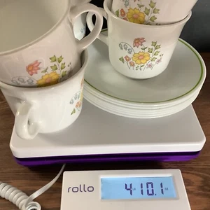 Corelle SPRING MEADOW Cups And Saucers 6 Sets Coffee Tea Off-set Green Trim Ring - Picture 1 of 7