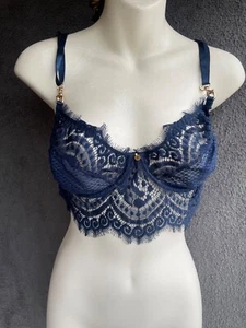 Gooseberry Intimates Bra Full On Glam Demi-Blue Bra Lace Size M New With Tags - Picture 1 of 4