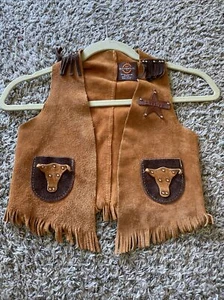 John R Craighead Co Sz Medium Western Cowboy Kids Texas Leather Vest Fringe - Picture 1 of 8