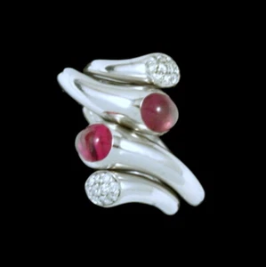 Georg Jensen 18k Gold Rings with diamonds and Rubelit Tourmalin #1263 - CARNIVAL - Picture 1 of 4