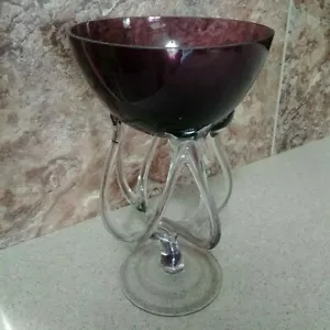 Pedestal de vidrio artístico soplado a mano Jozefina Krosno Polonia 9,5" como nuevo - Imagen 1 de 7