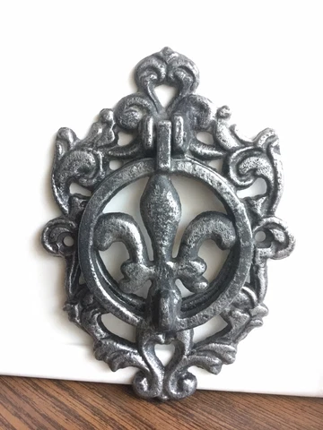 Large Heavy Cast Metal Fleur De Lis Style Door Knocker 6 1/2" T x 4 1/2" Wide Cover