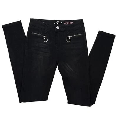 Pantalones de mezclilla ajustados 7FAM The con acento de cremallera jóvenes niñas 14 negros tiro medio Foto 1 de 4