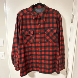 Vintage Pendleton rosso plaid campo manica lunga uomo XL lana vergine made in USA - Foto 1 di 18
