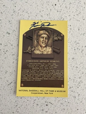 CHICAGO CUBS FERGIE JENKINS SIGNED GOLD POSTCARD PLAQUE JSA COA AUTOGRAPH HOF - Image 1 of 2