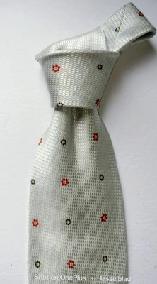 BRIONI Men's PLEATED Silk Necktie ITALY Luxury Ivory & Tiny Floral Design 60"X4" - Image 1 of 4