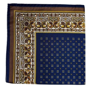 17" Navy Blue / Gold / Brown Geometric Silk Pocket Square (Handmade in Italy) - Picture 1 of 7