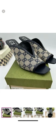 Mujer Gucci, GG, Cristal Embellecido Lona Mula Talla 39.5 Hecho en Italia. Azul marino Foto 1 de 4