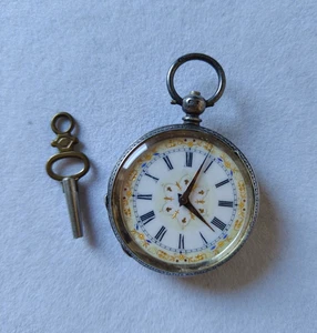 ANTIKE SILBER TASCHENUHR / TASCHENUHR MIT SCHLÜSSELWERK / SCHLÜSSEL - Bild 1 von 14
