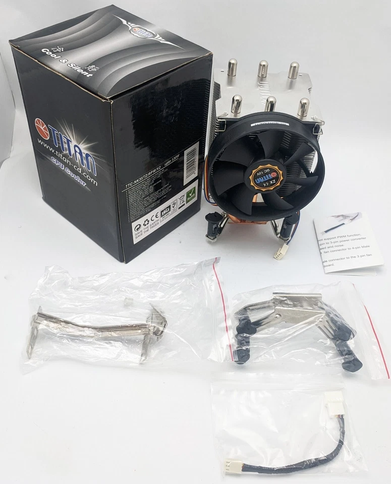 Titan  Copper Heatpipe Intel LGA 775/1156/1366 CPU Cooler, 95mm Ball Bearing Fan - Image 1 of 4