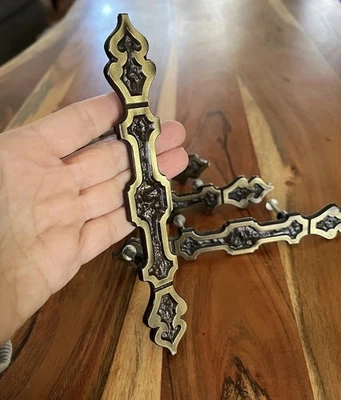 Vintage Metal (5) Cabinet Drawer Pulls Handles 3" Center Antique Finish Gothic - Image 1 of 4