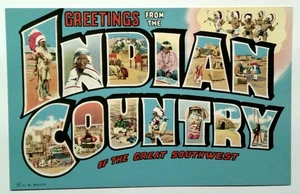 Postal litográfica vintage de saludos del país indio del gran suroeste - Imagen 1 de 2
