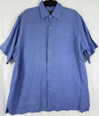 Lands End 100% Linen Shirt Men’s Medium Blue Short Sleeve Button Up - Image 1 of 4